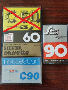 Кассеты Noblestar LN C90 Japan, SILVER 60 Hi-Fi Low Noise, SILVER SOUND 90