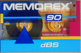 Аудиокассета MEMOREX dBS 90 (1988 год выпуска, Американский рынок)