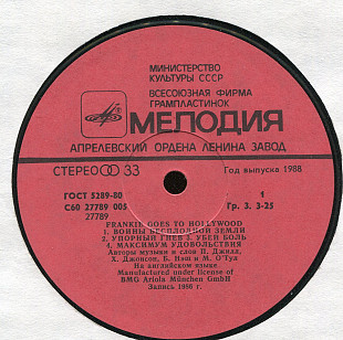 Frankie Goes To Hollywood C60 27789_90 USSR 1987