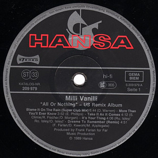 Milli Vanilli – All Or Nothing - The U.S.-Remix Album