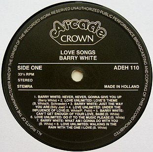 Barry White And Love Unlimited Also Featuring The Love Unlimited Orchestra* – Love Songs