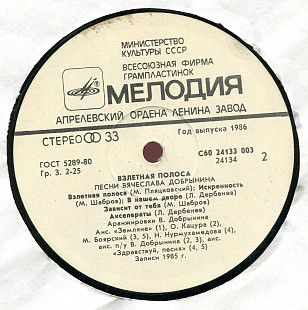 Взлетная полоса - Песни Вячеслава Добрынина С60 24133_34 USSR 1986