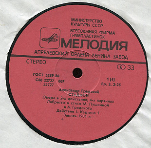 Александр Градский - СТАДИОН С60 22727_28 Сторона 1, 2 из 4 USSR 1984