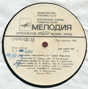 Ансамбль МЕЛОДИЯ - Борис Фрумкин С60 24079_80 USSR 1987