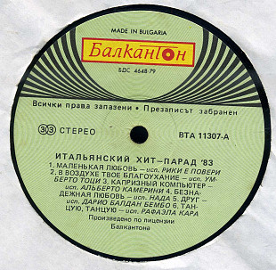 Итальянский Хит-Парад 83 BTA 11307 Bulgaria