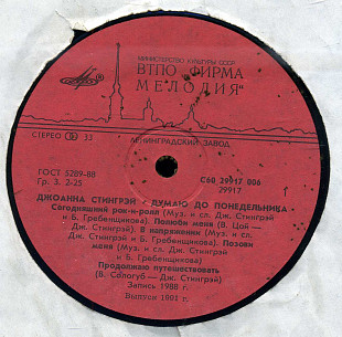 ДЖОАНА СТИНГРЕЙ - ДУМАЮ ДО ПОНЕДЕЛЬНИКА С60 29917_18 USSR 1991