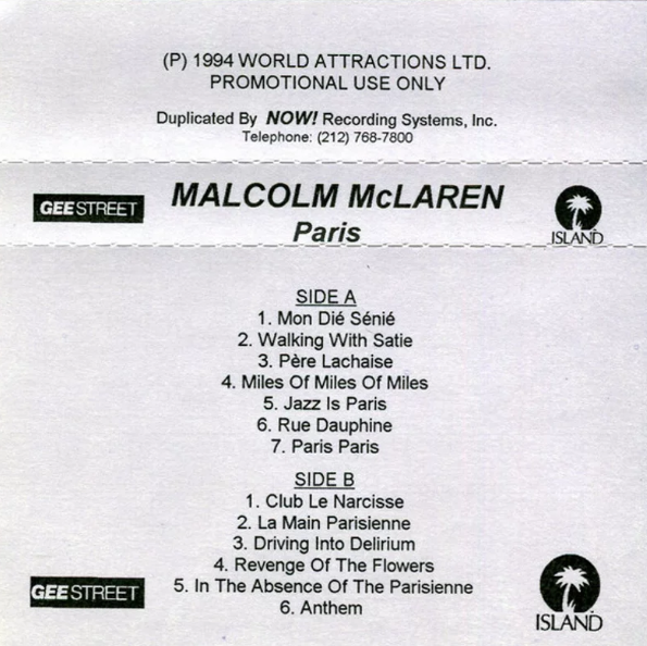 MALCOLM MCLAREN «Paris» PROMO CrO2 Dolby System ℗1994 | Vinyl.com.ua