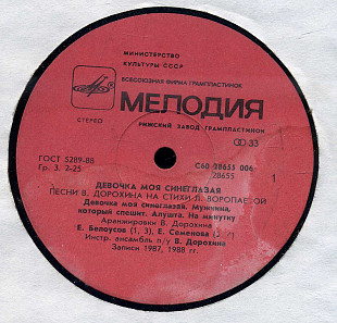 ДЕВОЧКА МОЯ СИНЕГЛАЗАЯ - ПЕСНИ В. ДОРОХИНА НА СТИХИ Л. ВОРОПАЕВОЙ С60 28655_66 USSR 1988