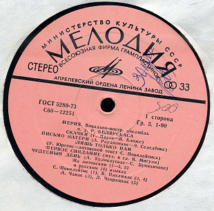 НЕРИЯ Вокально - инструментальный ансамбль под упр. Р. БЕЛЯУСКАСА С60 12251_52 USSR