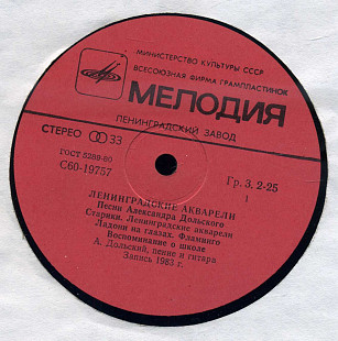 ЛЕНИНГРАДСКИЕ АКВАРЕЛИ - Песни Александра Дольского С60---19787_58 USSR 1983