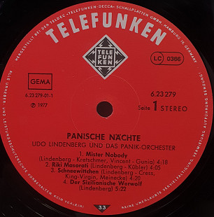 Udo Lindenberg Und Das Panik-Orchester – Panische Nachte LP 12" (неродной конверт) (Прайс 34367)
