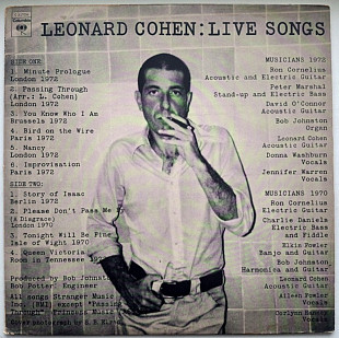 Leonard Cohen - Live Songs - 1970-72. (LP). 12. Vinyl. Пластинка. USA.