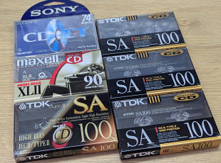 Аудио кассеты TYPE II хром лот 6шт. TDK SA100, SONY CD-IT74, Maxell XLII 90