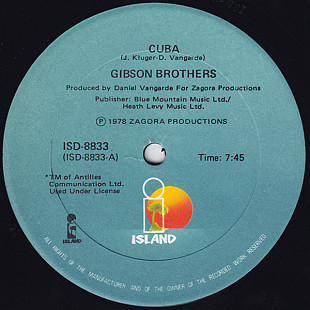 Gibson Brothers - Cuba (1979) G+ 12" 33 ⅓ RPM Single Misprint