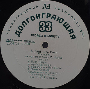 Н. Голованов - Э. Григ – 1-я Сюита Из Музыки К Драме Г. Ибсена... LP 12" (Прайс 50485)