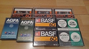 Аудиокассеты Basf, Agfa, Sony винтажные лот 9 шт